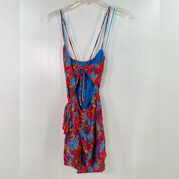 Lost + Wander Hydra Springs Red Blue Floral Wrap Mini Dress Strappy M Medium